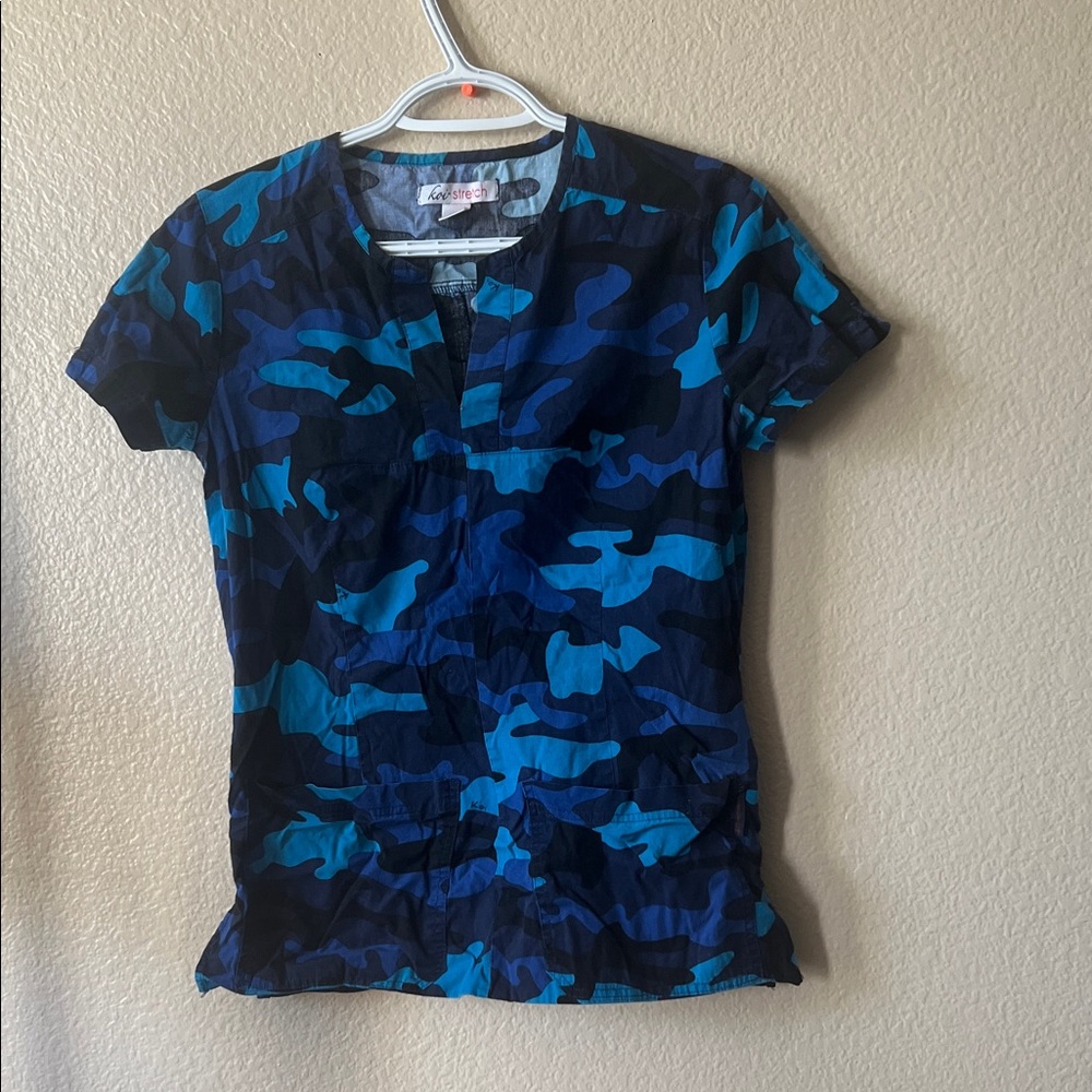 Blue Camouflage Women's scrub Top